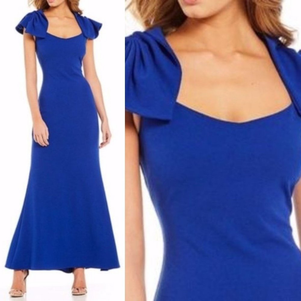 Belle Badgley Mischka Cobalt Blue Maxi A line Formal Evening Gown Women Size 2